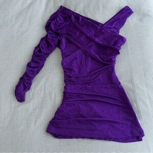 Asymmetrical Bebe Purple Stretch 1 Shoulder Ruched Top Like New!! Size XS